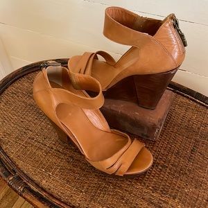 Diane Von Furstenberg Boho Wooden and Leather Wedges, Size 9.5